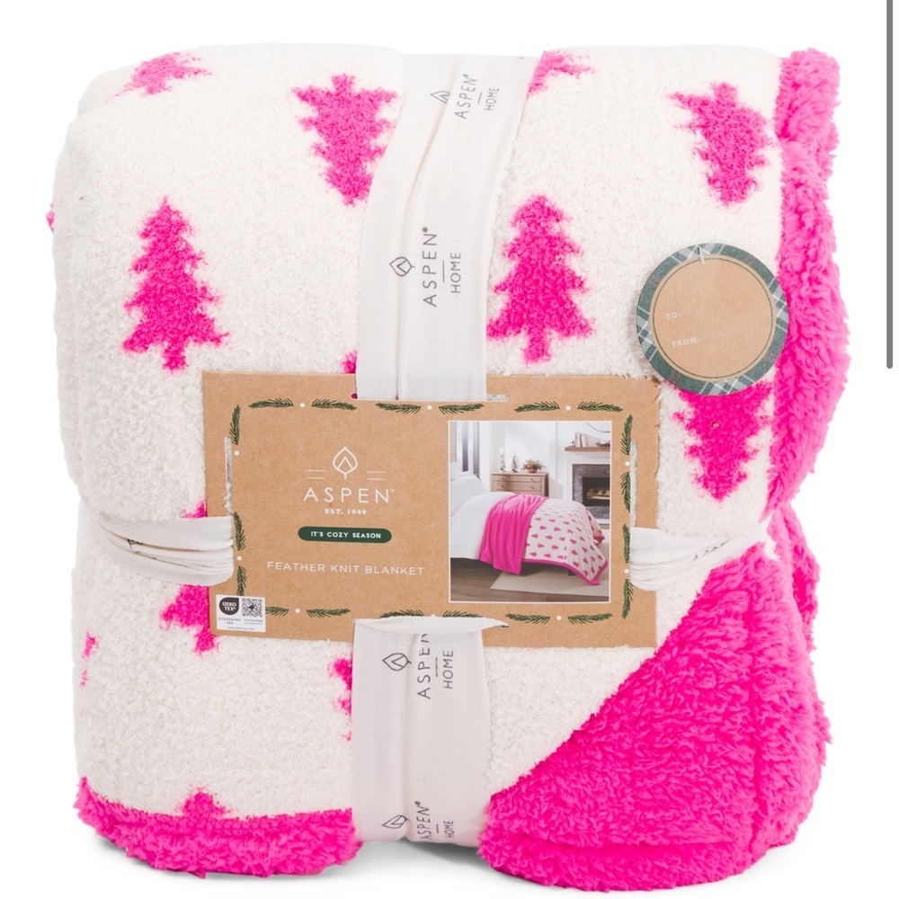 Aspen Pink Tree Sherpa Blanket KING - Picture 6 of 7